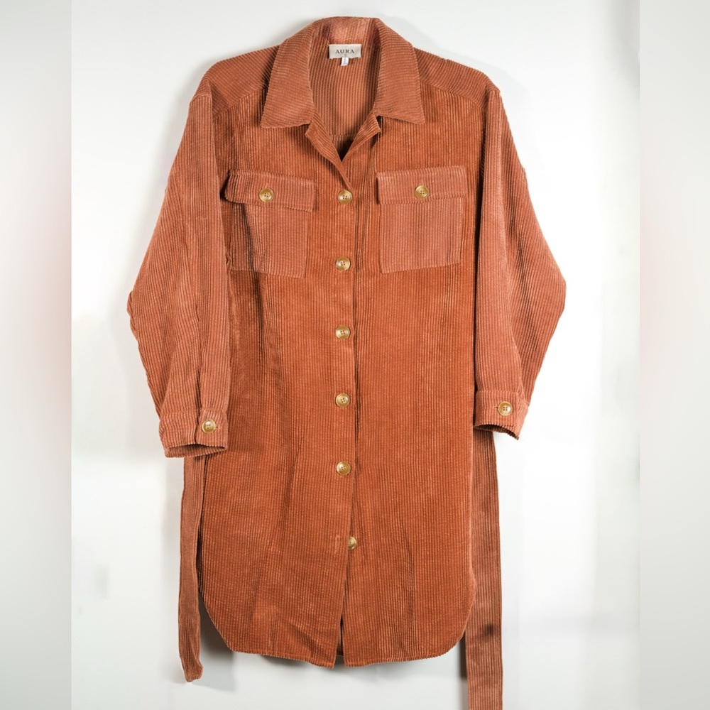 Rust Corduroy Button-Up Dress